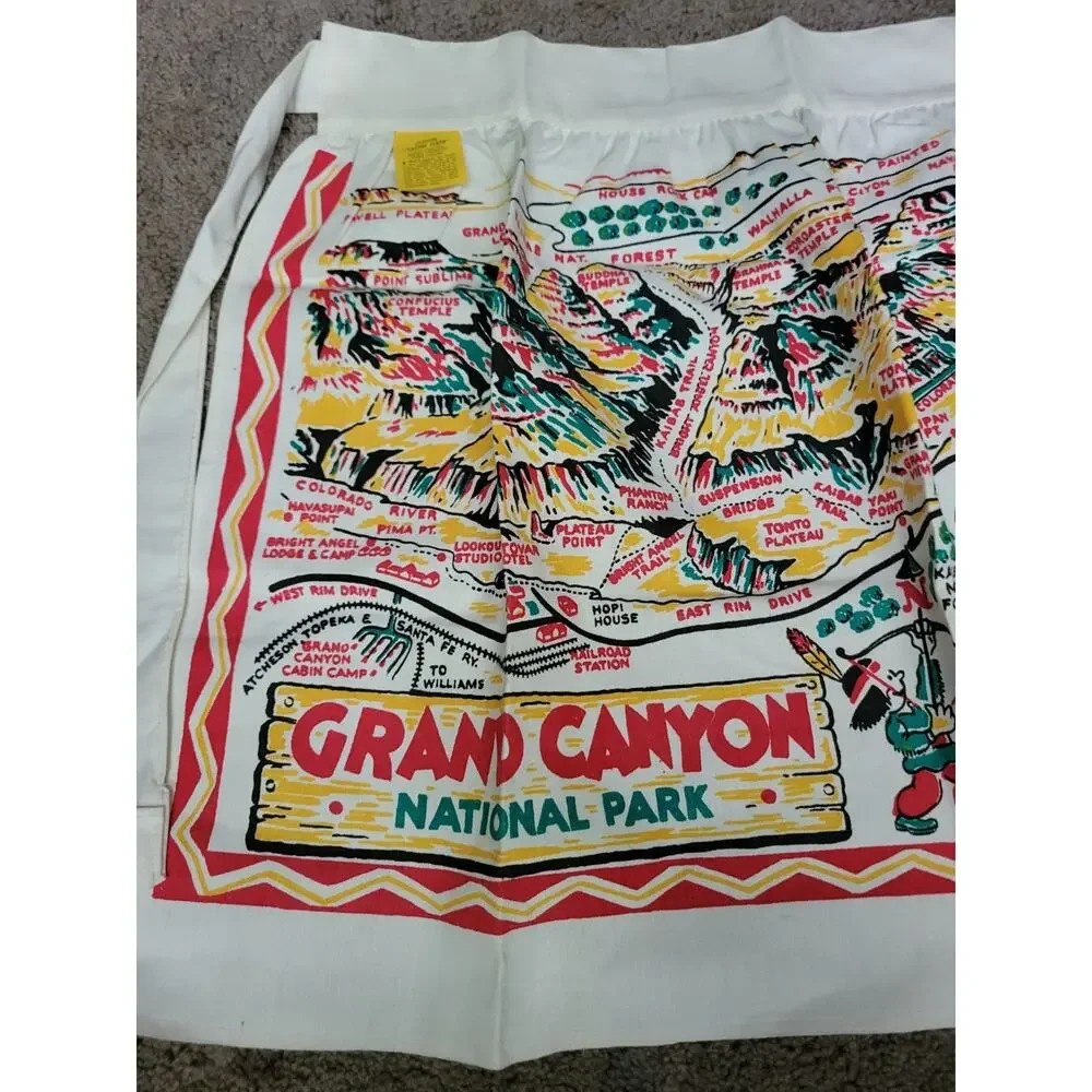 VINTAGE MID-CENTURY GRAND CANYON NATIONAL PARK MAP CACTUS CLOTH APRON